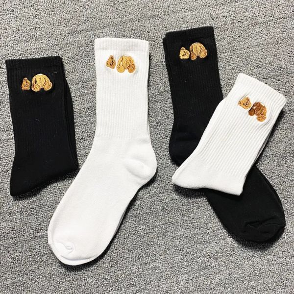 Мужские носки, черно-белые хлопковые носки, стильные персонализированные вышивки, сломанная голова медведя, онлайн, популярные модные спортивные модные носки