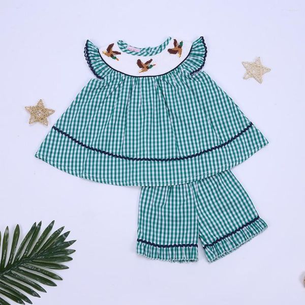 Kleidungssets Handgemacht Baby Mädchen Kleidung Set Boutique Kinder Anzug Ente Stickerei Smock T-Shirt Hochwertiges Prinzessin Kleid für Babi