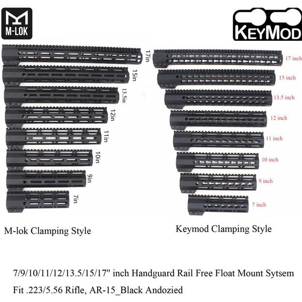 7 9 10 11 12 13 5 15 17 'Дюйм Keymod M-Lok Style Style Rail Rail Picatinny Mount System Black Anodized3507