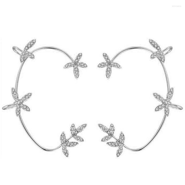 Brincos de volta Retro Wrap Clip Elf Cuffs Fairy Non Pendure Leaf Clips Women Traje Pierced Chain Strass Falso Hanging Bone