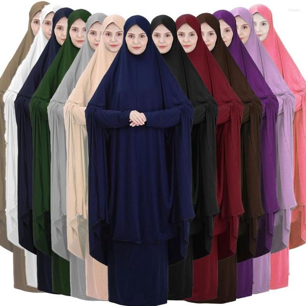 Ethnische Kleidung 2PCS Kapuzen-Khimar-Rock Muslimische Frauen Abaya Hijab-Kleid Islamisches Gebetskleidungsstück Vollständige Abdeckung Kaftan Ramadan Eid Burka-Robe