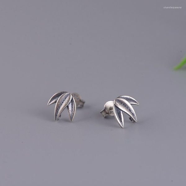 Orecchini a bottone S925 Sterling Silver Antique Bamboo Leaves Style Party Pendients Cute Women Earring