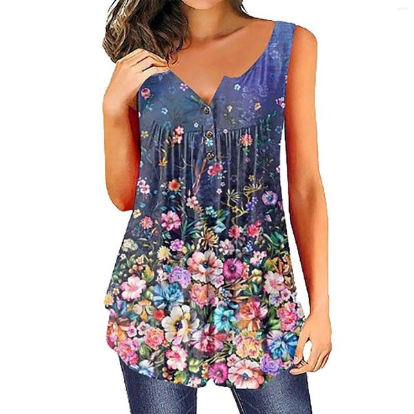 Canottiere da donna Canotte estive da donna Canottiere da donna senza maniche a fiori stampati a fiori di colore sfumato allentati da donna Abbigliamento da donna Streetwear