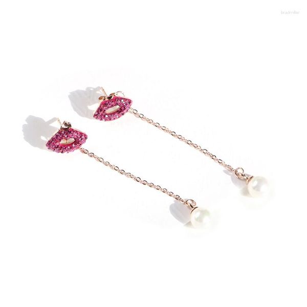 Brincos Stud YUN RUO 2023 Moda Simples Cristal Brinco de Lábio Mulher Rosa Ouro Cor Titânio Aço Jóias Menina Presente de Aniversário Não Desbota