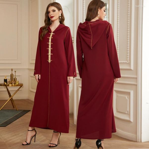 Ethnische Kleidung, elegante dunkle Farbe für Damen, muslimische Frau, langärmelige Kapuzenkleider, Kaftan, Strass-Dekoration, Kleid, mexikanische Party, Abaya