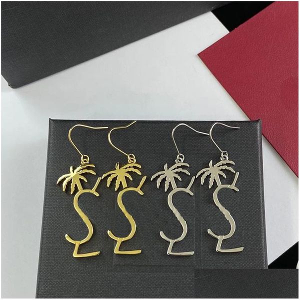 Ciondola Lampadario Orecchini di design di lusso 925 Sier Palm Tree Gold Ear Ring Classic Y Earing Designers Gioielli Charm Hoops Orecchi Dhfwm