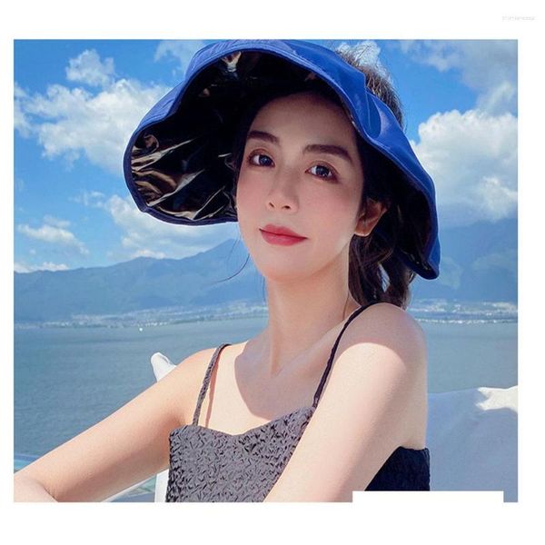 Cappelli a tesa larga Cappellino estivo Parasole Cappello donna Versione coreana Maschera viso grande Berretto ragazza conchiglia rossa Cerchio portatile e capelli ricci Copricapo Sun Lady