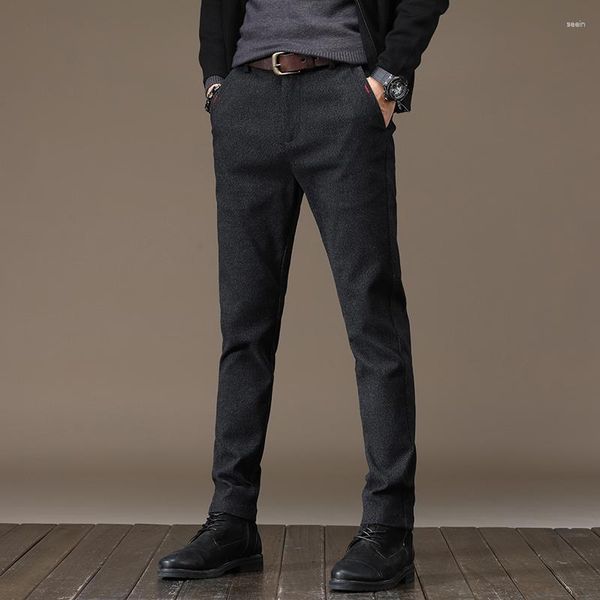 Calças masculinas outono casual masculina botão reta terno de negócios moda masculina streetwear sólido ajuste relaxado calças de escritório
