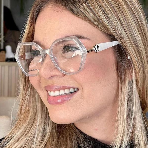 Sonnenbrille Mode V Polygon TR90 Gläser Frauen Anti-Blaulicht Persönlichkeit Optische Brillen Rahmen Transparente Brillen