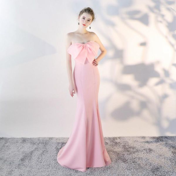 Partykleider Schöne rosa Meerjungfrau formelle Abendkleid Schatz rückenfrei große Schleife charmante besondere Anlässe Frauen Kleider auf Lager