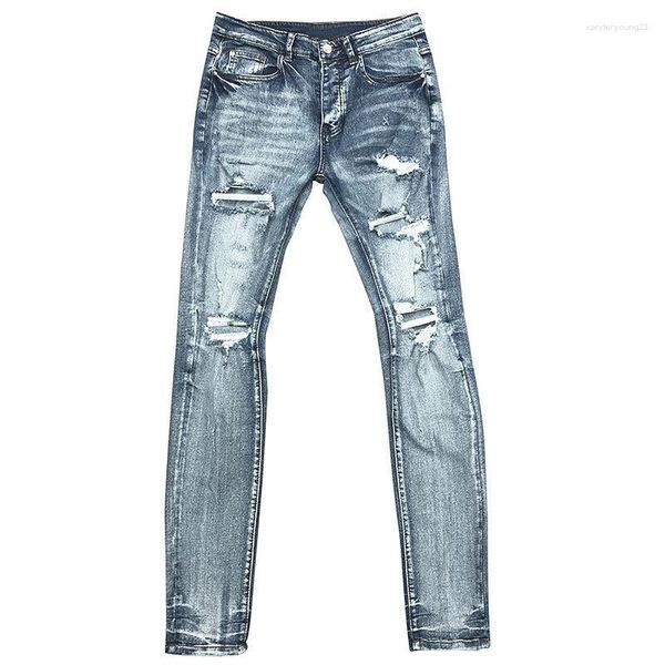 Jeans da uomo Retro 2023 Fall 's Hole Motorcycle Old Street Punk Pantaloni strappati Pantalon Homme per uomo