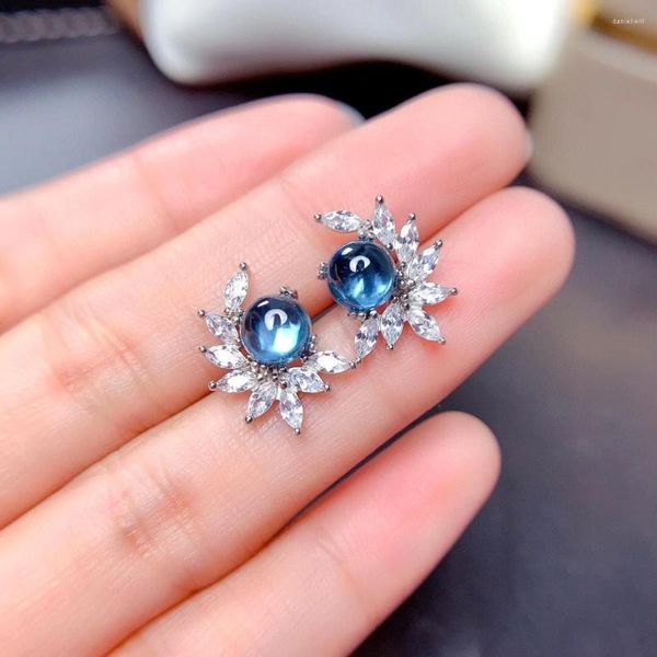 Ohrstecker MeiBaPJ Echt 925 Sterling Silber Natürlicher Londoner Blautopas Klassische Blume Feiner Charm-Schmuck Für Frauen