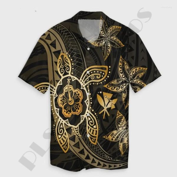 Мужские повседневные рубашки 3D печатная черепаха Полинезийская тату