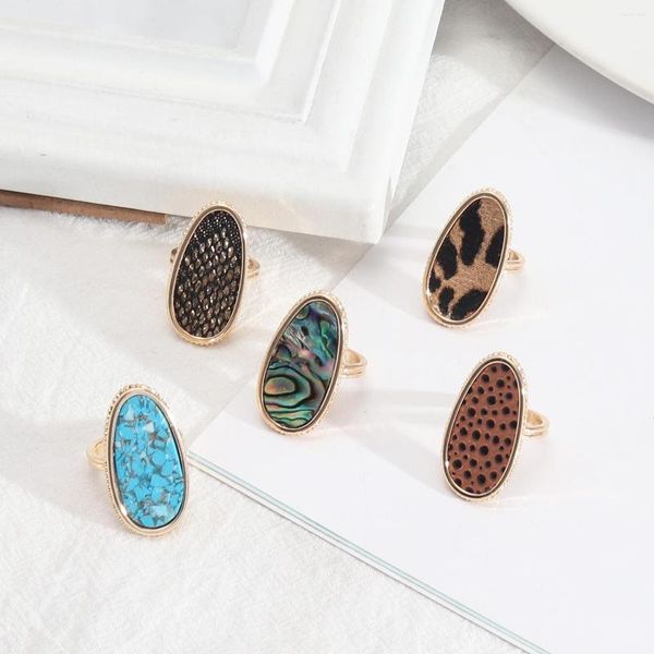 Cluster Rings Kallaite Abalone Shell Paper Leopard Fashion Inner Dia 1.7cm Gold Color Brincos Pendientes Joias Para Mulheres