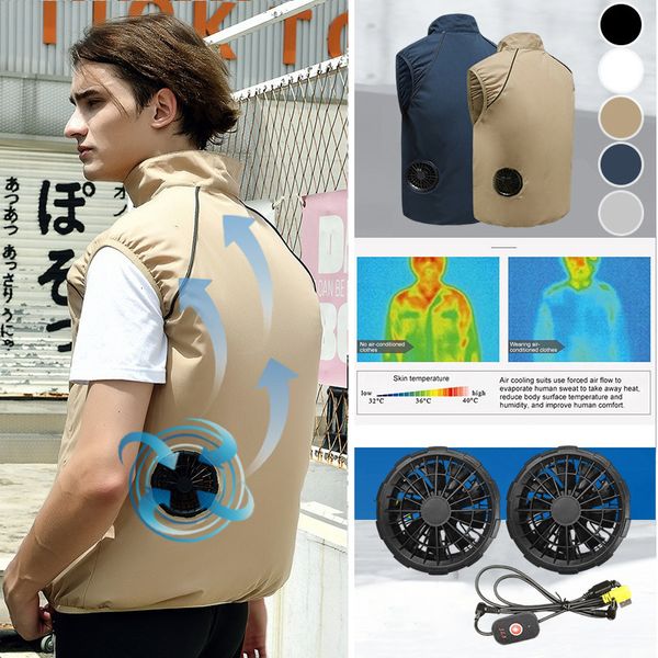 Mannen Vesten Mannen Zomer Airconditioning Kleding Ventilator Koeling Vest USB Opladen Koeling Sport Man Outdoor Effen Kleur Jas plus Size 230728