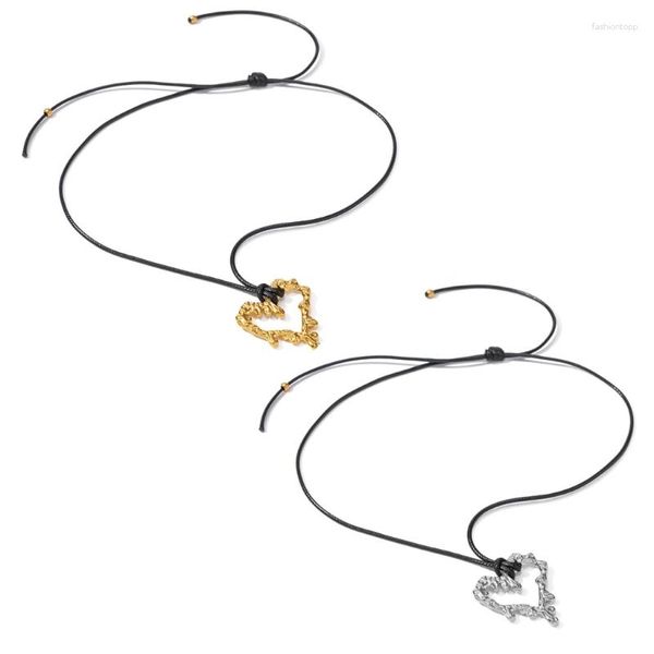 Anhänger-Halsketten, hohle Lava-Herz-Halskette, einfaches Wachsseil, verstellbare Kette, Halsband