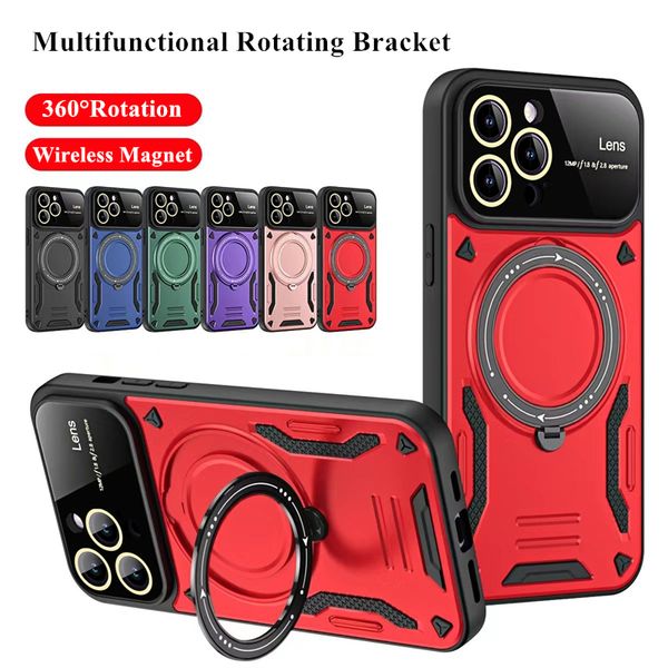 Capa de telefone com suporte magnético giratório 360 para iPhone 15 14 Plus 11 12 13 Pro Max Casing Red Hybrid Military Grade Soft Bumpers Armor Cover