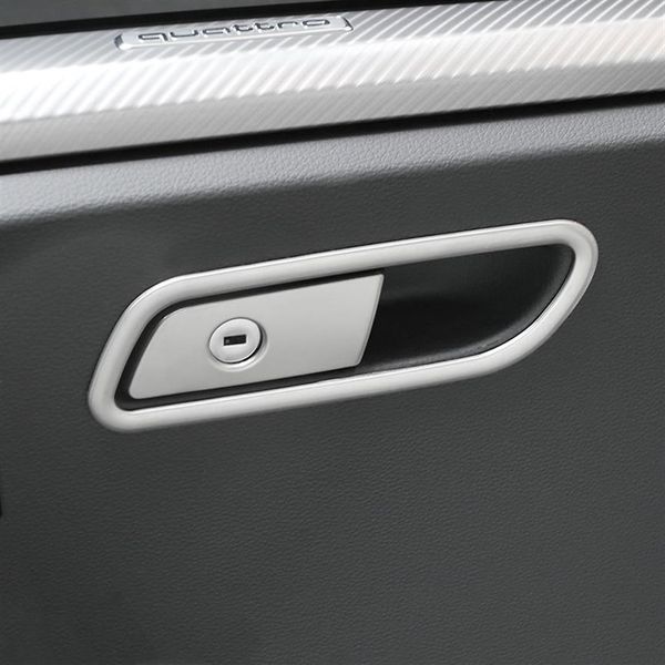 Copilot Glove Box Cornice Decorazione Decalcomanie Car Styling Per Audi Q5 FY 2018 2019 LHD Accessori interni in acciaio inossidabile2544