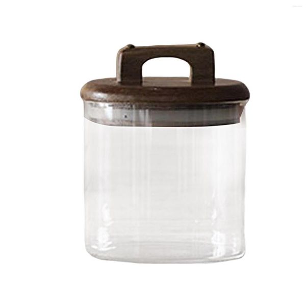 Garrafas de armazenamento frasco de vidro selado claro organizador decorativo com tampa de madeira vasilhas de cozinha para chá doce açúcar café sal