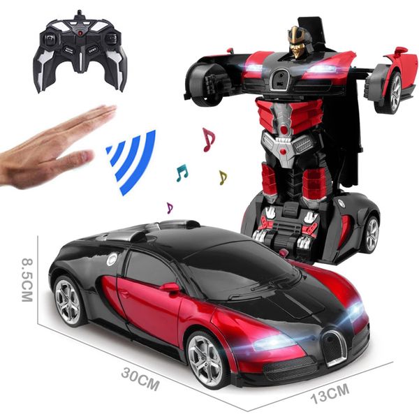 Электрический RC CAR 29 см 1 14 RC 2 4 ГГц Индукционная трансформация робот -робот Электрический деформация музыкальный жест дистанционного управления игрушка для мальчика B01 230728