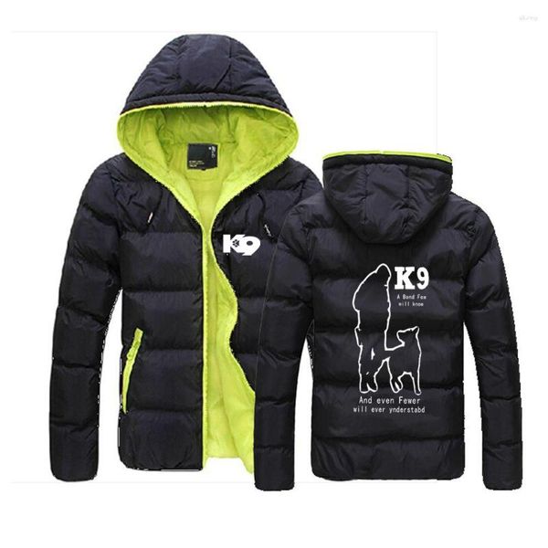 Moletons masculinos TRAINER K9 Team Unit Malinois Men Winter Warm Coat Letter Printing Confortável Harajuku Cor Sólida Zip com Capuz Jaquetas Acolchoadas