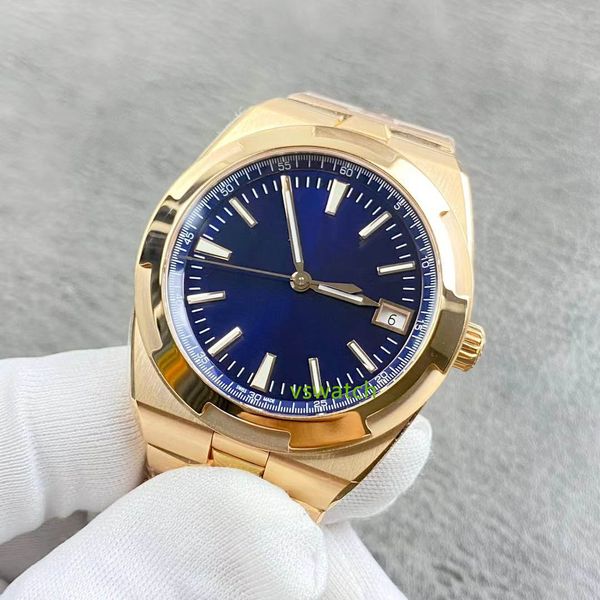 8F 4500V Orologio meccanico 5100 Movimento Oro rosa Blu Sole nascente lucido Quadrante spazzolato satinato Rivestimento luminoso bianco Vetro zaffiro