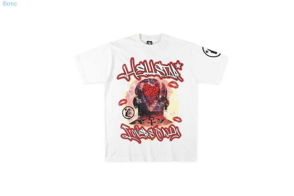 Camiseta Hellstar Studios Lovers Retrato Flame Heart Masculina e Feminina Algodão Puro Manga Curta T-shirt J86H