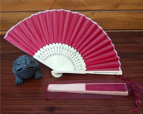 Индивидуальный свадебный вентилятор с печатью под названием Summer Party Decorers Supplies Silk Fabric Bamboo Dist Fulling Fanting в сумке Organza SN828