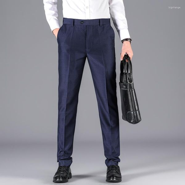 Pantaloni da uomo Premium No-iron Taglio classico Vita espandibile Pantaloni con piega sul davanti 2023 Pantaloni da lavoro con reticolo alla moda 151
