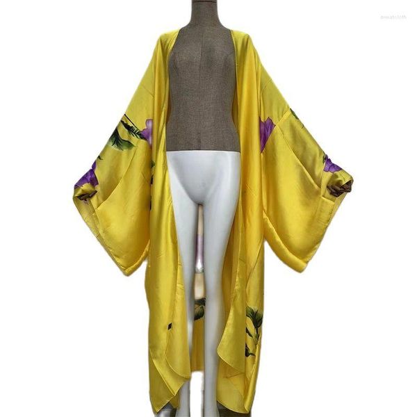 Roupa de banho feminina XIZEO Summer Women Cardigan Stitch Cocktail Sexy Boho Maxi African Holiday Manga Batwing Silk Feeling Robe Kimono Kaftan