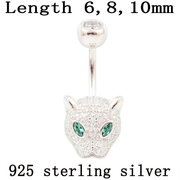 Ombelico Bell Button Rings Belly Ring Real 925 Sterling Silver Leopard Head Body Jewelry S925 Zircon Clear Prevenire l'allergia Nickel Free Piercing 230729