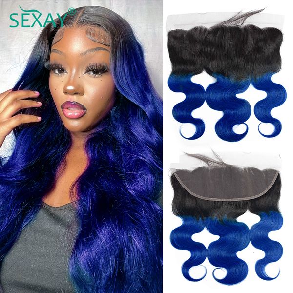 Pedaços de cabelo 1B Azul Transparente Renda Frontal Pré Depenado Sexay Brasileiro Humano Roxo Turquesa 13x4 Parte Livre Fechamento Frontais 230728