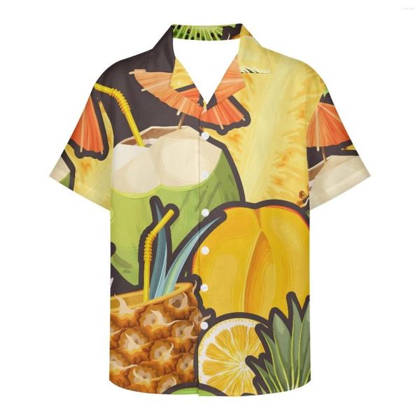 Camicie casual da uomo Modello di frutta Bevande per le vacanze Dessert Spiaggia Negozio di abbigliamento Camicia hawaiana Uomo Estate Manica corta Top Tee oversize