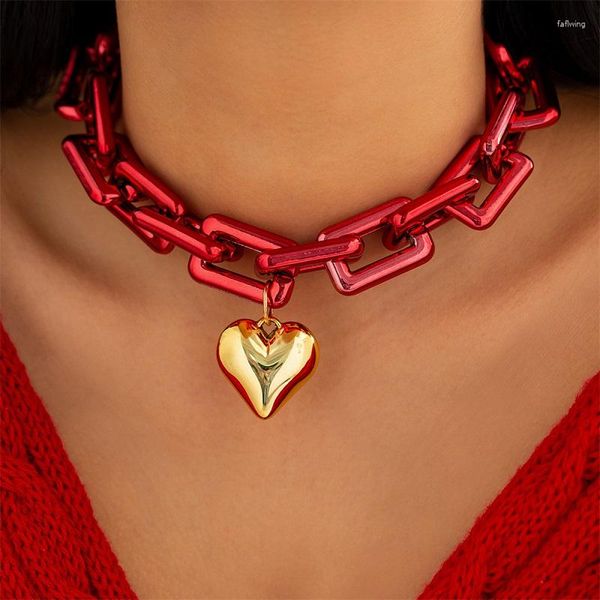 Choker Ourfuno Halskette mit großem Herz-Anhänger für Frauen, Punk-Kunststoff, klobige Kette, Party, Hochzeit, Modeschmuck, Mädchen-Geschenk