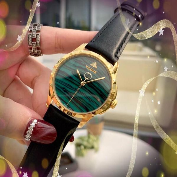 Relógios populares femininos masculinos Bee 38mm para todos os relógios do crime Bateria de quartzo importada Cinto de couro genuíno elegante Vermelho Azul Verde Dial Co313O