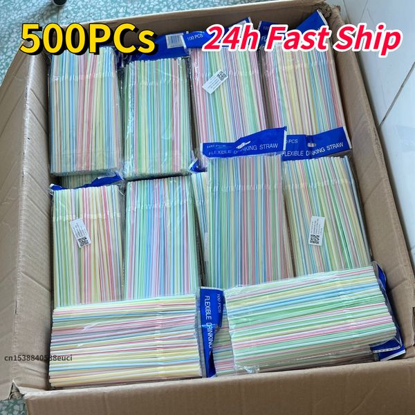 Одноразовые чашки соломинка 500pcs Milk Tea Bar Home Кухонный аксессуары пластик Rietjes neakement Дети Цвет Alik 230728