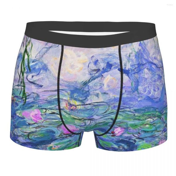 Cuecas Claude Monet Nenúfar Lírios Cuecas Homens Sexy Imprimir Pinturas de Jardim Personalizadas Cuecas Boxer Calcinhas