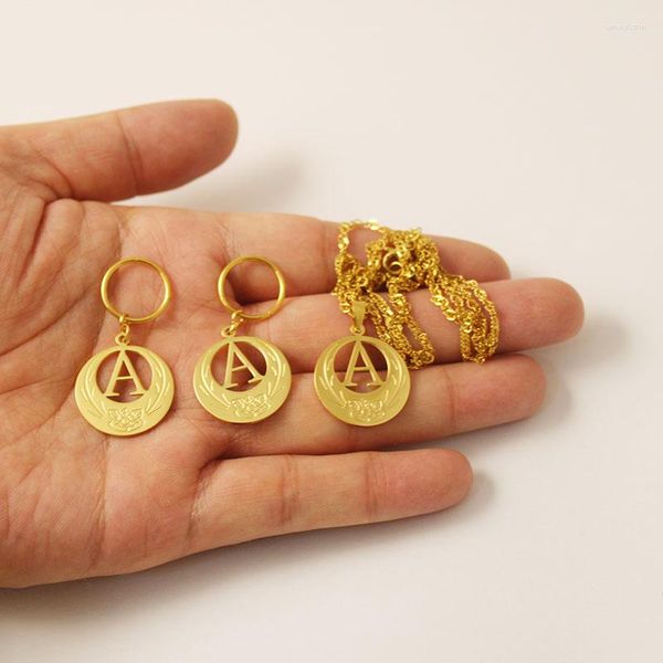 Halskette Ohrringe Set 24K Gold Farbe Edelstahl Seeland Kiribati Mikronesien Guam Buchstabenketten von A bis Z