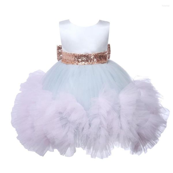 Abiti da ragazza Abito da sposa per bambini Abito con paillettes a strati Battesimo Abito da battesimo Spettacolo Toddler Princess Party 1 anno Abiti di compleanno