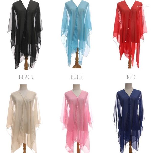 Schals Sommerschals für Frauen Leichte Imitation Seide Sonnenschutz Bikini Cover Up Chiffon Strand Wraps Soild Farbe