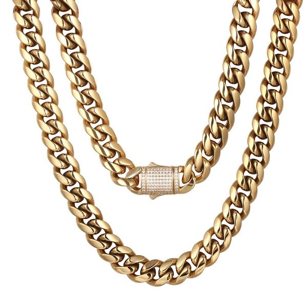 10/12mm Miami Cuban Link Chain 14K REALE Placcato Oro Collana in Acciaio Inossidabile Premium Gioielli Hip Hop Ipoallergenici per Uomo Donna Natale Festa del Papà Regalo di Compleanno