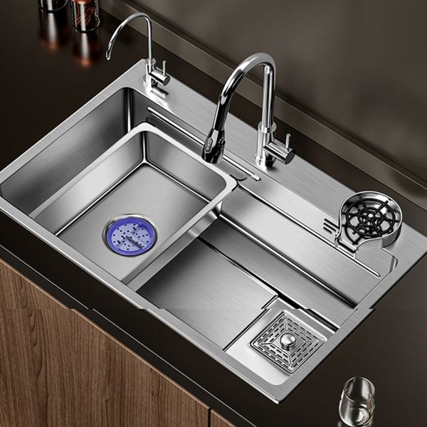 Nano-Küchenspüle aus Edelstahl 304, große Einzelwaschbecken-Waschbeckenschüssel mit Geschirrspüler für Hausrenovierung, Entwässerungsarmaturen