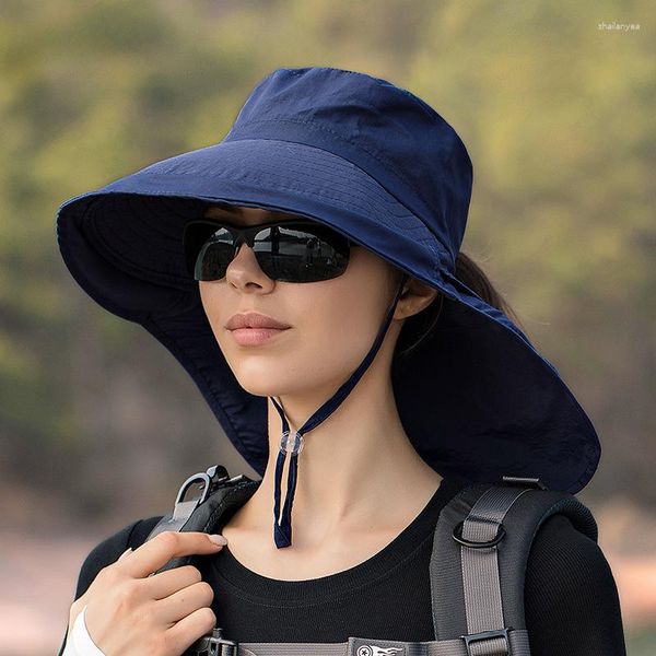 Berets Eimer Hut Sommer Outdoor Angeln Wandern UV Anti Nackenschutz Schal Schirmmütze Damen Motorhaube Frauen Breite Große Krempe Sonne