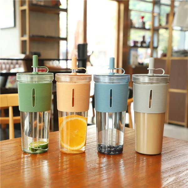 Tumblers 700ml Saman Kupası Plastik Sızdır Köplü Su Şişesi, Kapak Yeniden Kullanılabilir Büyük Kapasiteli Çift Moda İçme 230729