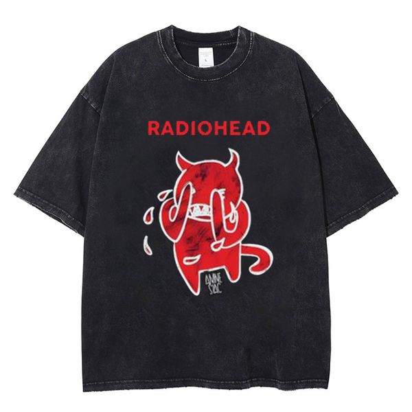 Erkek Tişörtleri Yaz Vintage Erkekler T-Shirt Radiohead Baskı Tshirt 100% Pamuklu Oluklu Hip-Hop Sokak Giyim Nefes Alabilir Top Sıradan Y2K Giyim 230728