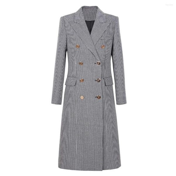 Trench Coats Feminino 2023 Primavera e Outono Europeu Americano Alta Qualidade Sobretudo Clássico Houndstooth Advanced Coat