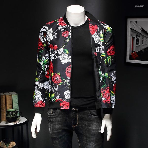 Jaquetas masculinas manga longa jaqueta floral roupas masculinas moda negócios casacos casuais slim fit gola alta tops