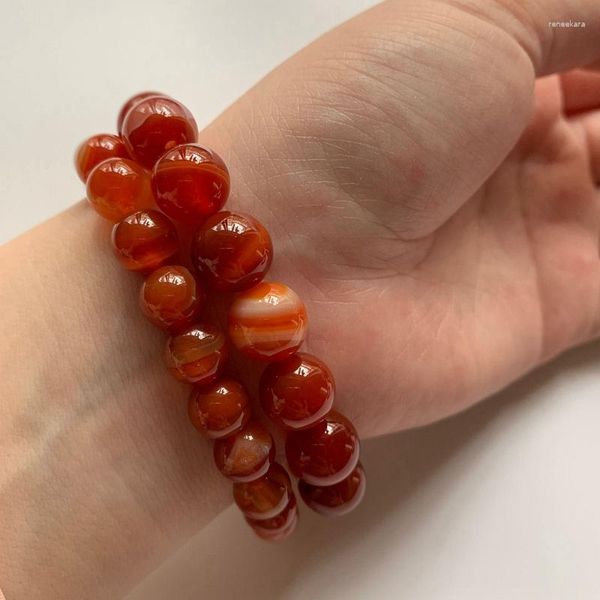 Strand 8MM Natural Carnelian Stone Linee rosse Bracciale con perline Uomo Donna Ragazze 1pc Dropship