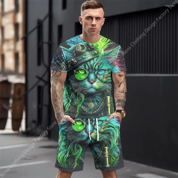 Erkek Trailtsits 2023 Yaz Günlük Terzini Erkekler T-Shirt Şort Moda Sweat-Shirt Set Giysileri 3D Hayvan Baskı Kıyafetleri