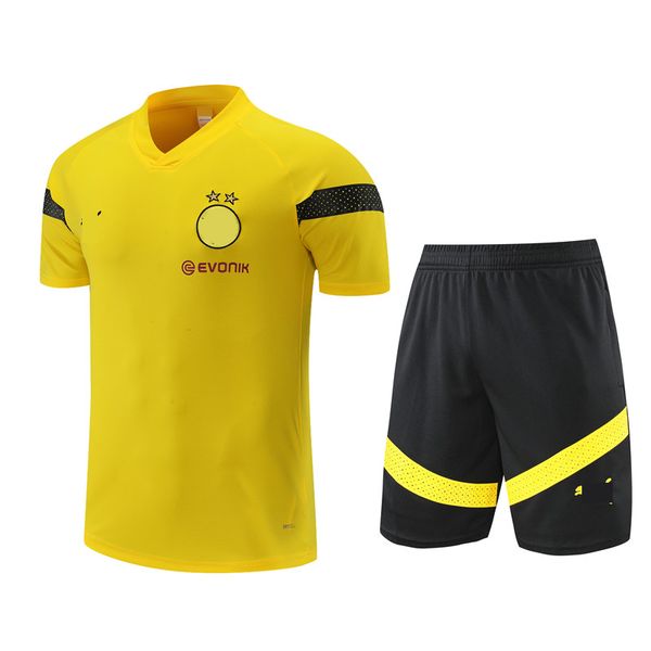 22 23 Borussia Dortmund Fatos de treino emblema bordado masculino jersey de secagem rápida camisa de manga curta lazer ao ar livre terno esportivo top shorts camisa esportiva